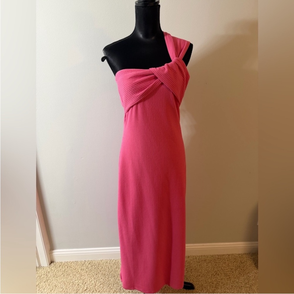 NWT Anthropologie by Porridge Women’s One-Shoulder Pink Knit Maxi Dress M
